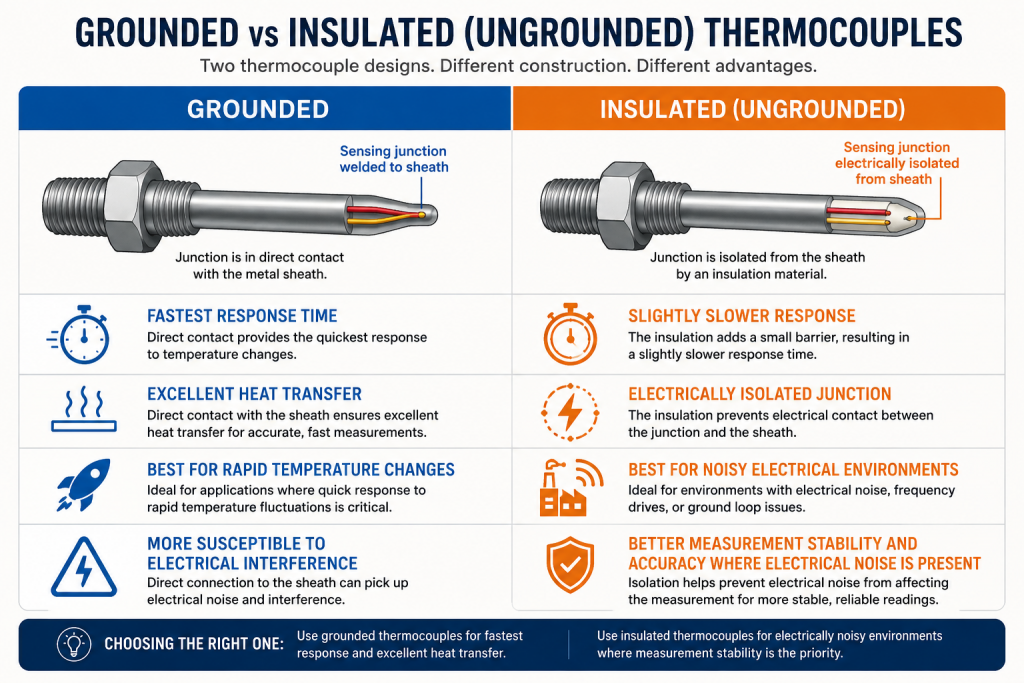 Thermocouples grounded vs insulated